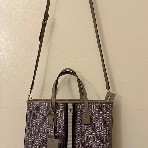 Tory Burch Tan and Black Tote Bag with Monogram Pattern - Picture 4 of 9